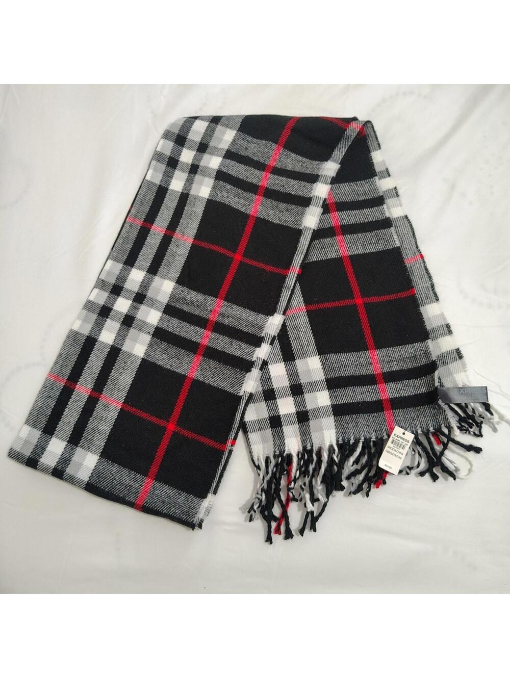 Express Black and Red Checkered Mens Scarf One Size New With Tags